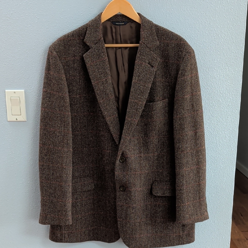 Brooks Brothers Madison 1818 Harris Tweed Brown Herringbone Wool Blazer